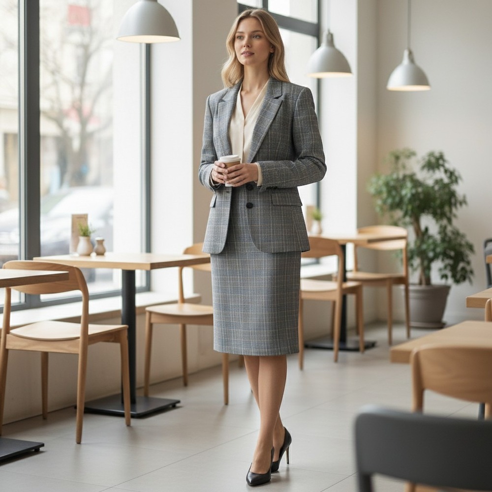 Gilmor Vintage Women's Grey Glen Plaid Skirt Suit Set Blazer Pencil Skirt 10
